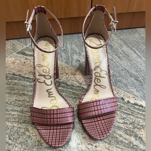 Sam Edelman Yaro Pink Plaid Sandal Heels Size 7 Like new! - Picture 7 of 11